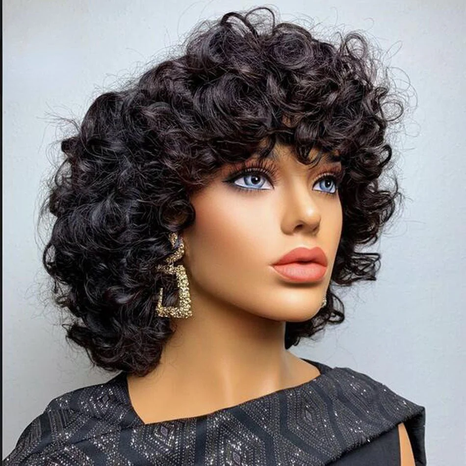Lazy Girl Wigs Bouncy Wave Pixie Cut Glueless Bob Wig Bouncy Curl 13x4 Lace Front Wig No Code Needed - Image 3