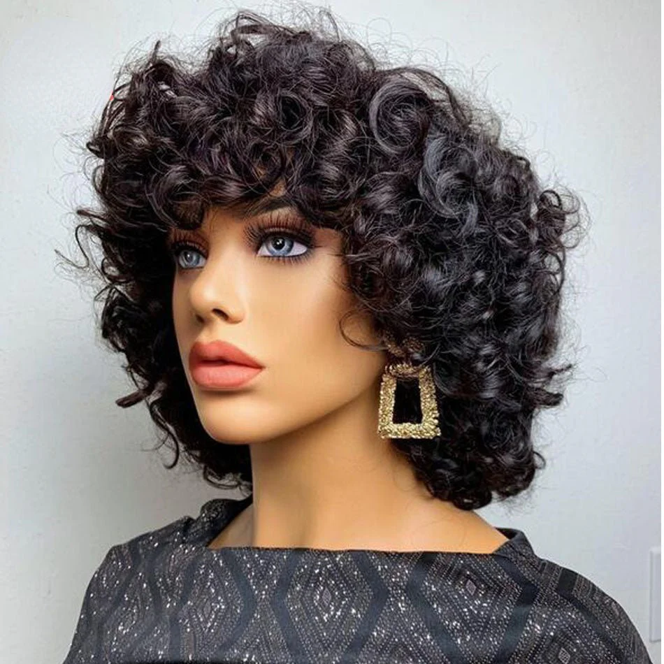 Lazy Girl Wigs Bouncy Wave Pixie Cut Glueless Bob Wig Bouncy Curl 13x4 Lace Front Wig No Code Needed - Image 4