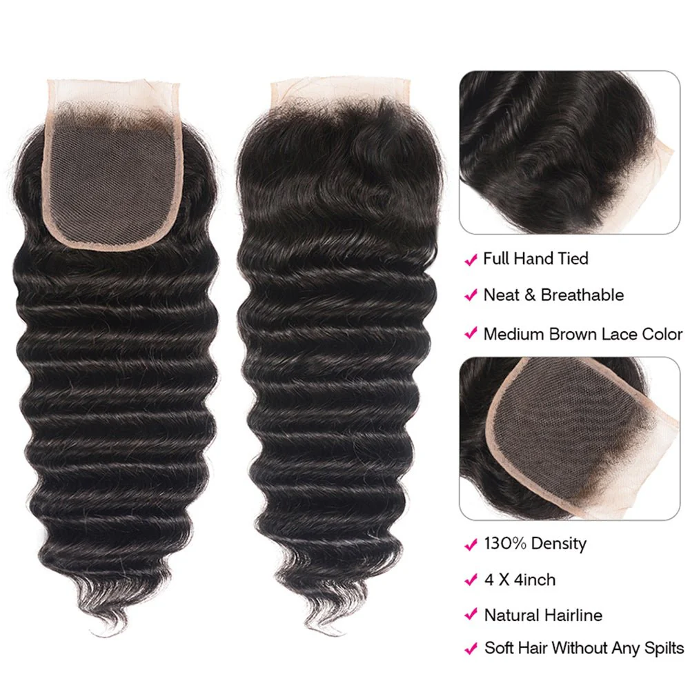 Geetahair Loose Deep Wave Hair 4 Bundles With 4x4 Lace Closure Virgin Human Hair - Image 3