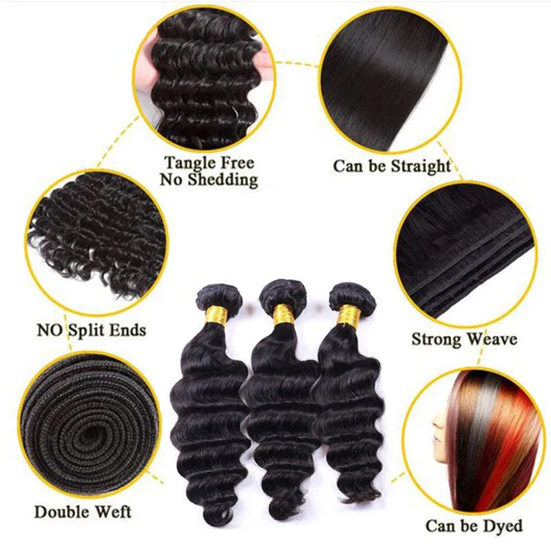 Geetahair Loose Deep Wave Hair 4 Bundles With 4x4 Lace Closure Virgin Human Hair - Image 4