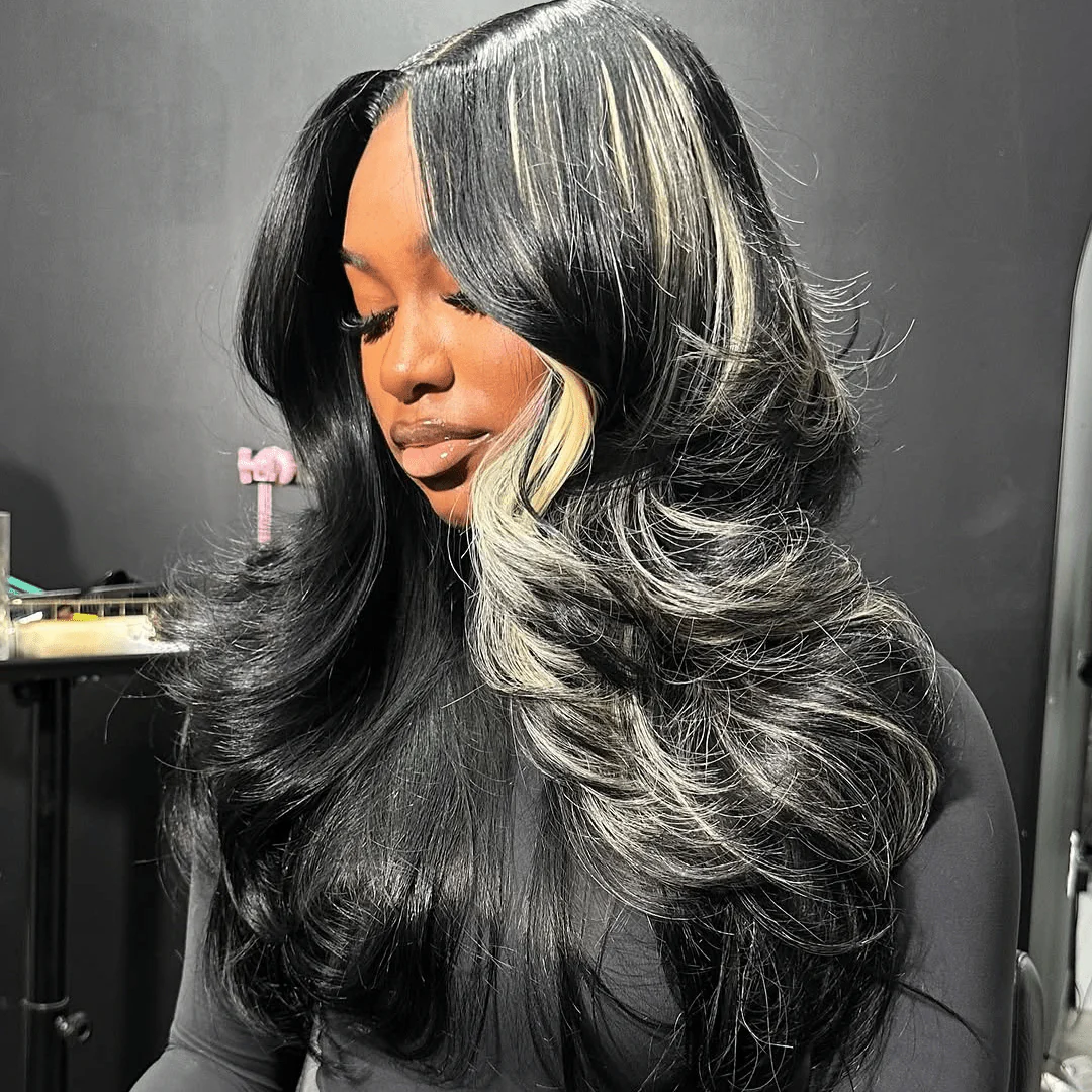 Luxe 300% Density Layered Cut With Peacock Curls Gluless Wigs 13x4 Lace Front Natural Color Mix Blonde Human Hair Wigs - Image 2