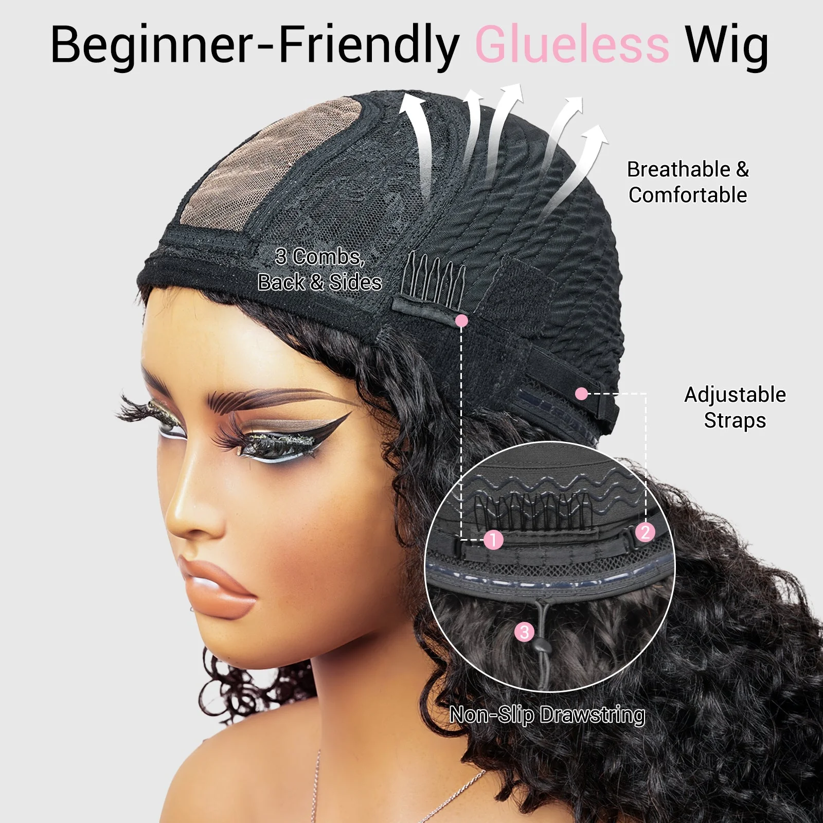 Middle Part Curly Hair Wig With Bang Lace Wig 100% Unprocessed Virgin Hair Wigs For Women - Image 6