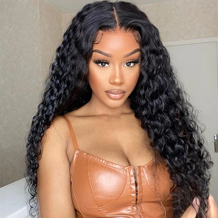 Natural Black Curly 5x5 HD Lace Closure Wig Pre Plucked Long Transparent Lace Human Hair Wigs - Image 4