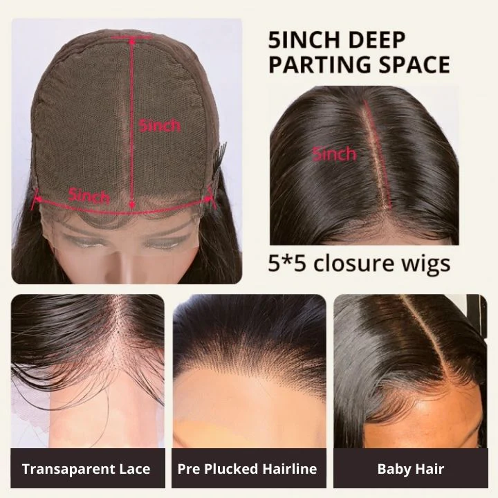 Natural Black Curly 5x5 HD Lace Closure Wig Pre Plucked Long Transparent Lace Human Hair Wigs - Image 7