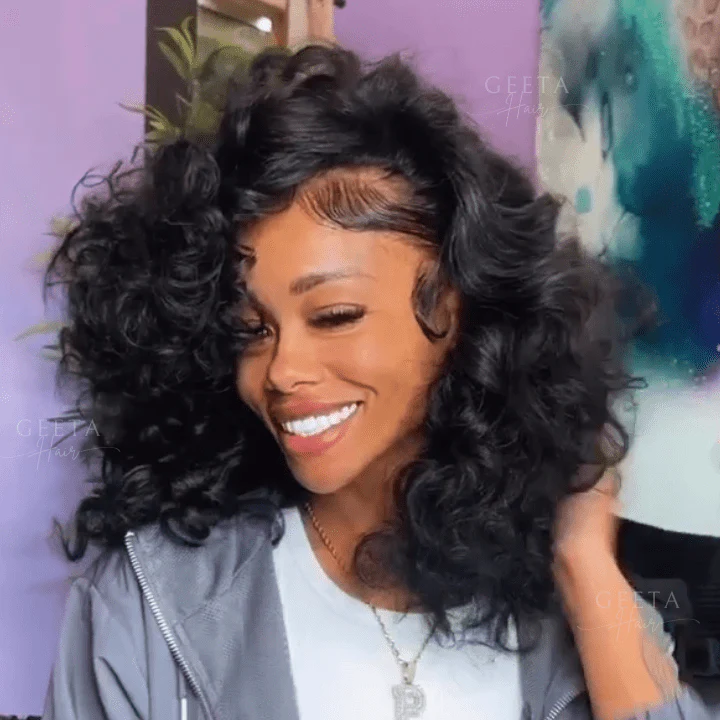 Loose Wave 4x4/13x4 Lace Front 180% Density Shoulder Length Wavy Human Hair Bob Wigs Flash Sale - Image 3