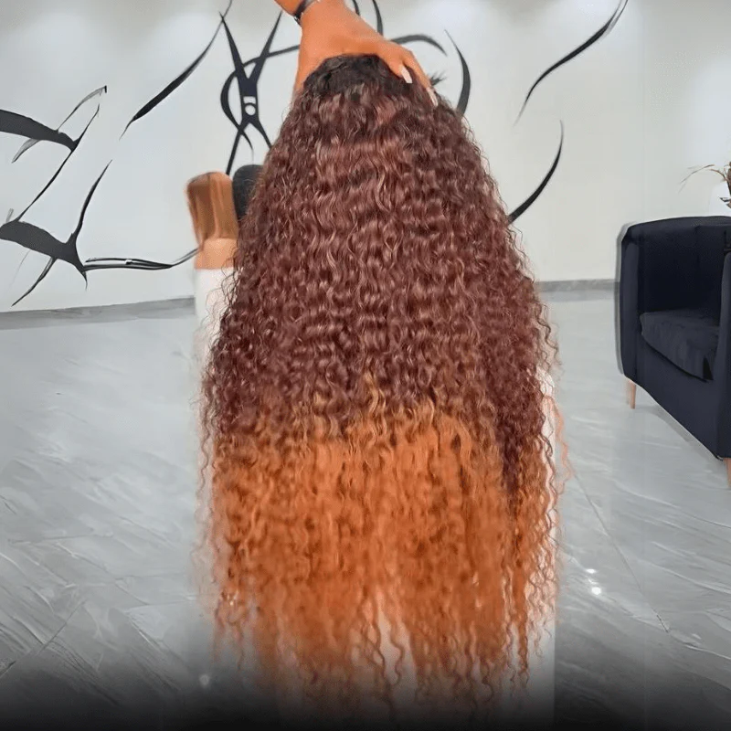 Ombre Brown Curly Lace Front Wigs Human Hair Pre Plucked Deep Curly Wave 13x4 HD Lace Frontal Wigs - Image 6