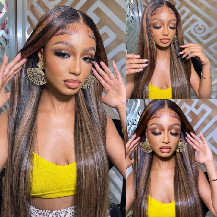 Ombre Highlight Lace Front Wig Human Hair 13x4 Glueless Deep Wave Lace Wigs Pre Plucked - Image 6
