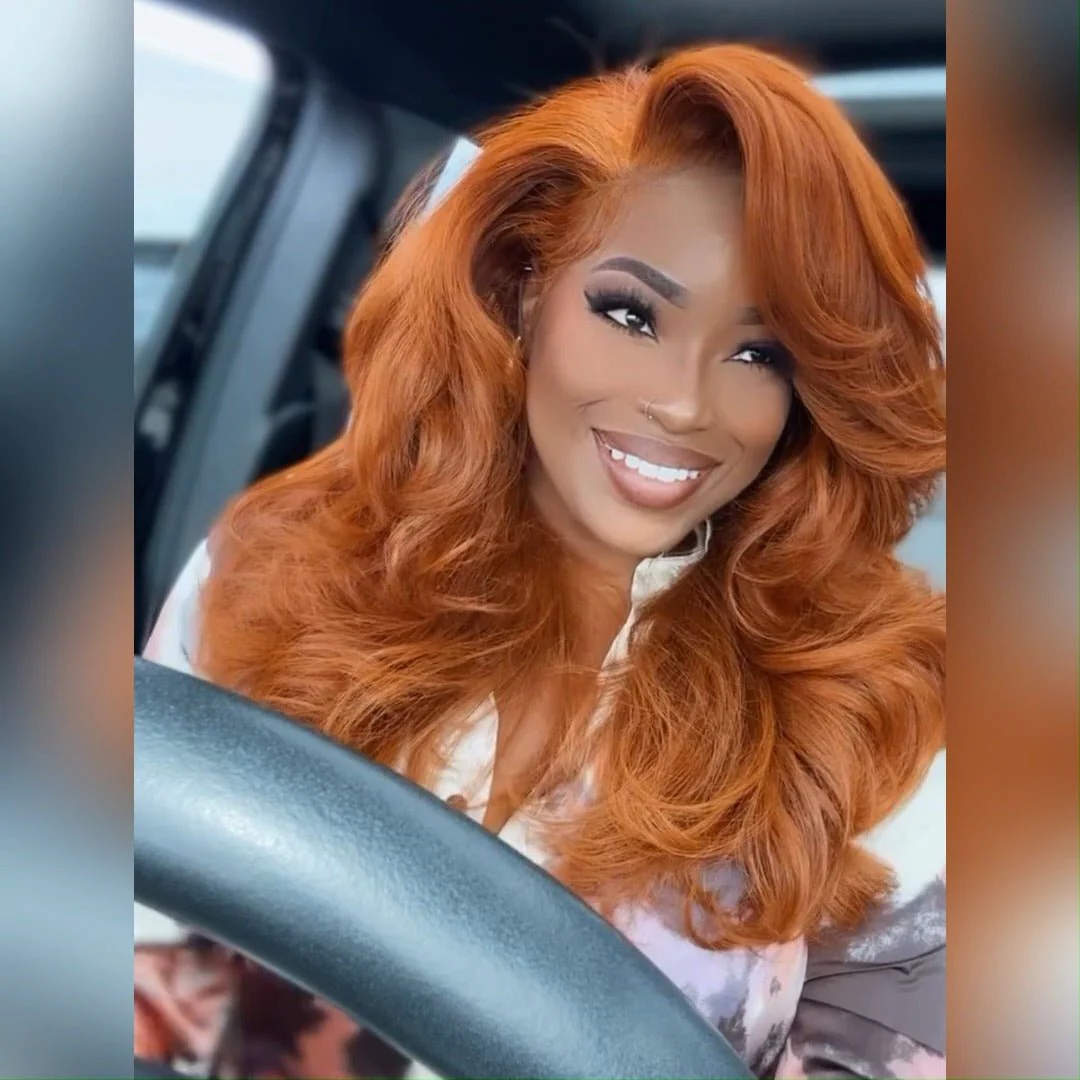 Orange Ginger 13x4 Lace Front Wigs Body Wave HD Lace Human Wigs Pre Plucked 180% Density - Image 3