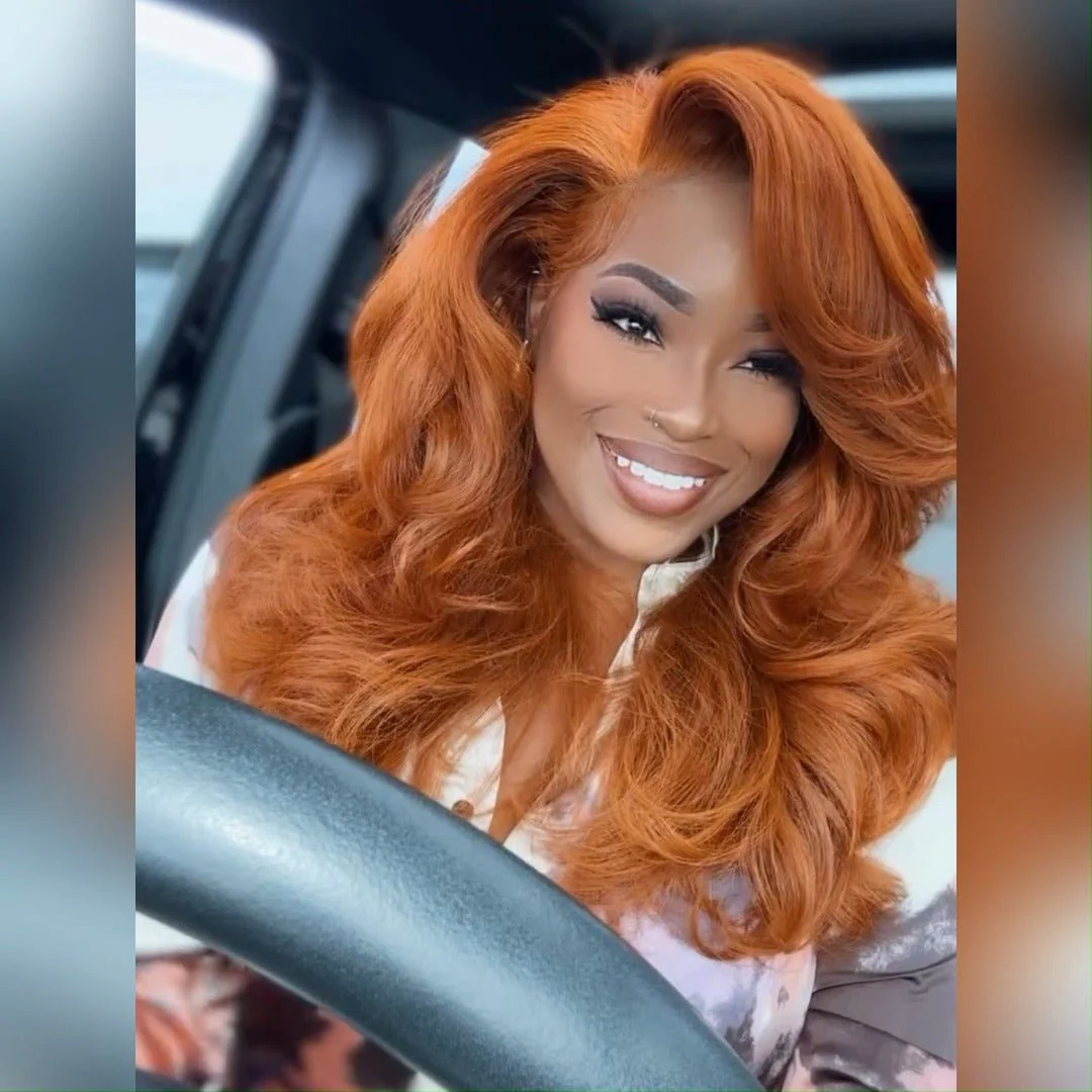 Orange Ginger 13x4 Lace Front Wigs Body Wave HD Lace Human Wigs Pre Plucked 180% Density - Image 4