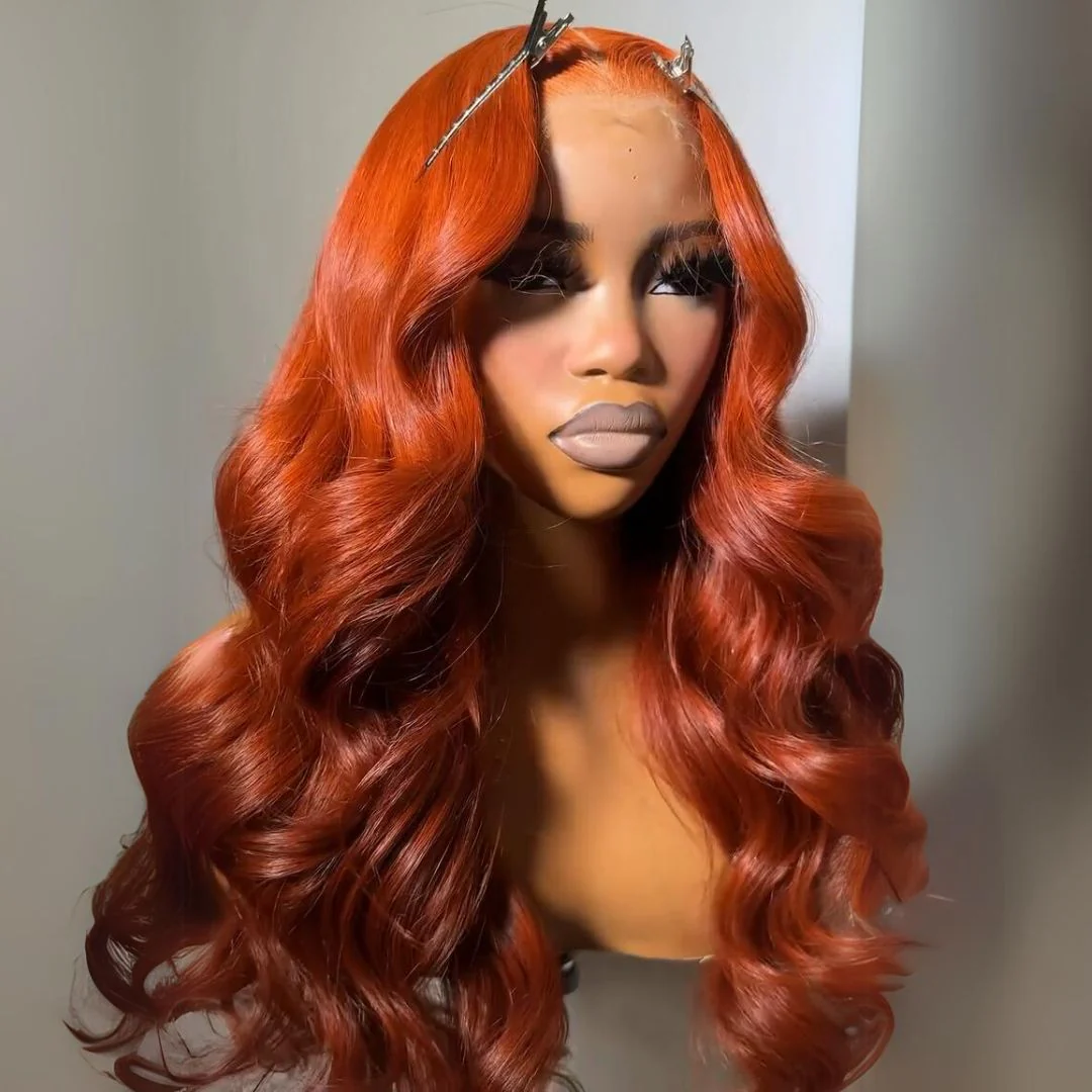 Orange Ginger Glueless Wig 13x4 Lace Front Wigs Body Wave Transparent Lace Human Wigs Pre Plucked 250% Density - Image 4