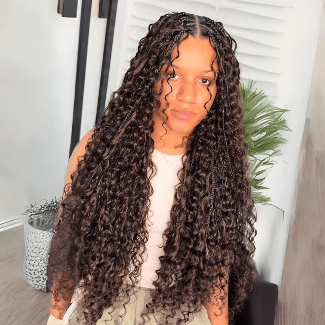 Pre Braided Wig Water Wave 13x4 Lace Front Human Hair Wigs Wear Go Boho Braided Glueless Wig - Image 2