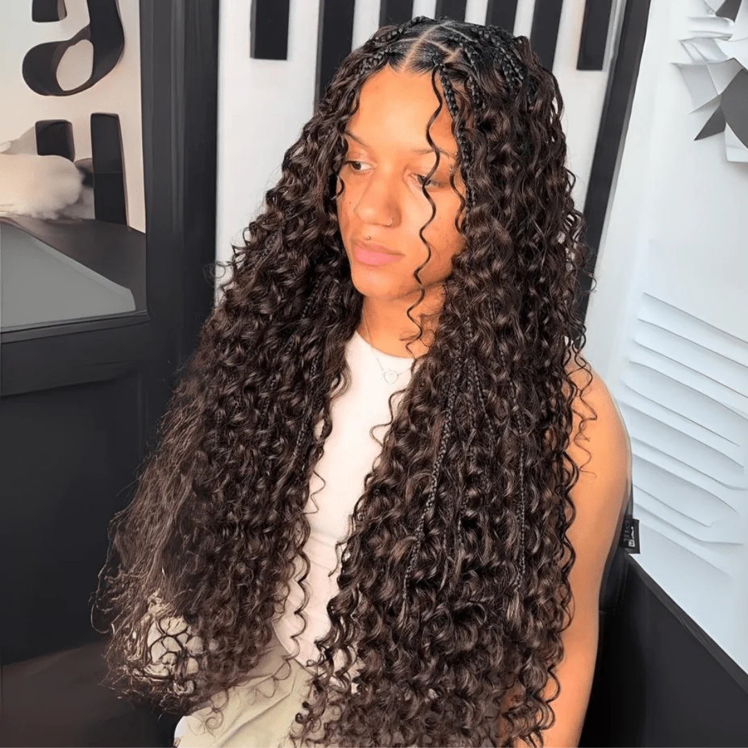 Pre Braided Wig Water Wave 13x4 Lace Front Human Hair Wigs Wear Go Boho Braided Glueless Wig - Image 3