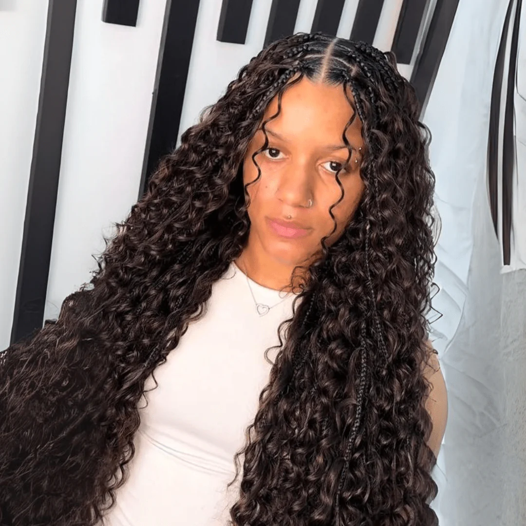 Pre Braided Wig Water Wave 13x4 Lace Front Human Hair Wigs Wear Go Boho Braided Glueless Wig - Image 4