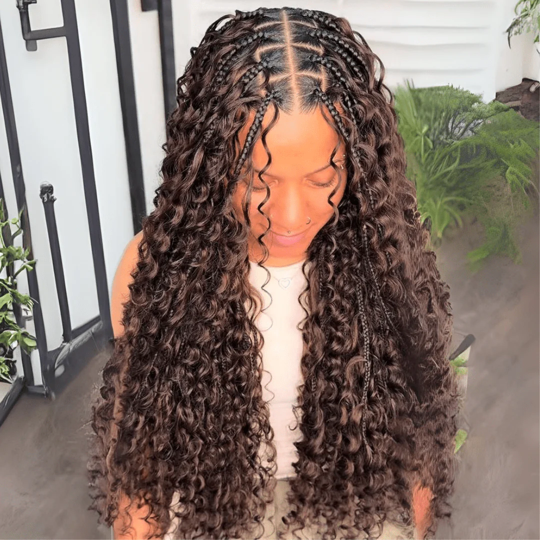 Pre Braided Wig Water Wave 13x4 Lace Front Human Hair Wigs Wear Go Boho Braided Glueless Wig - Image 5
