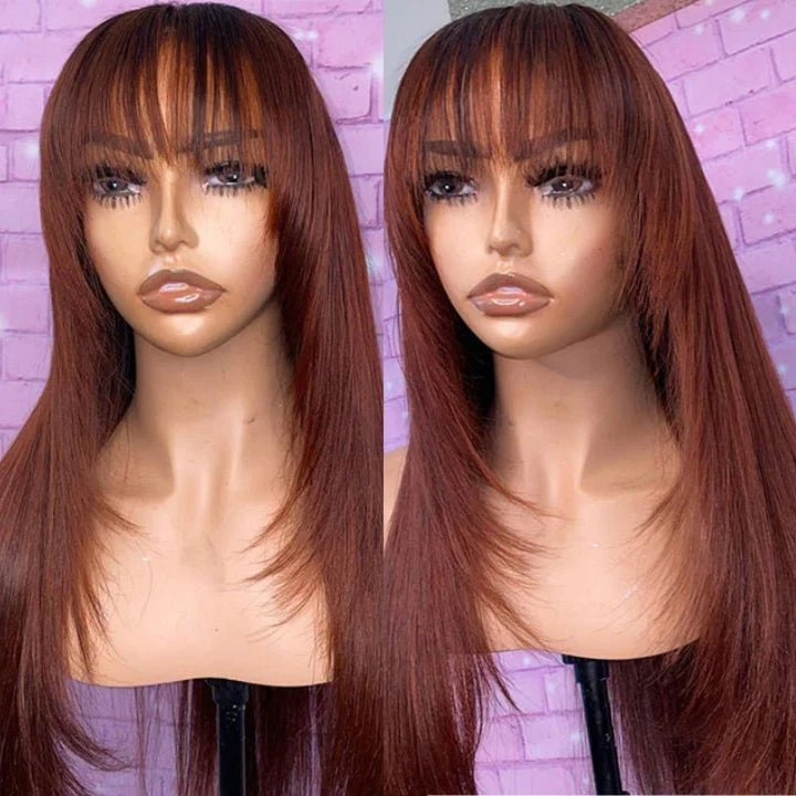 Put On&Go Layered Straight Glueless 5x5 Lace Wig With bangs Easy to Wear Human Hair Wigs 180% Density - Image 6