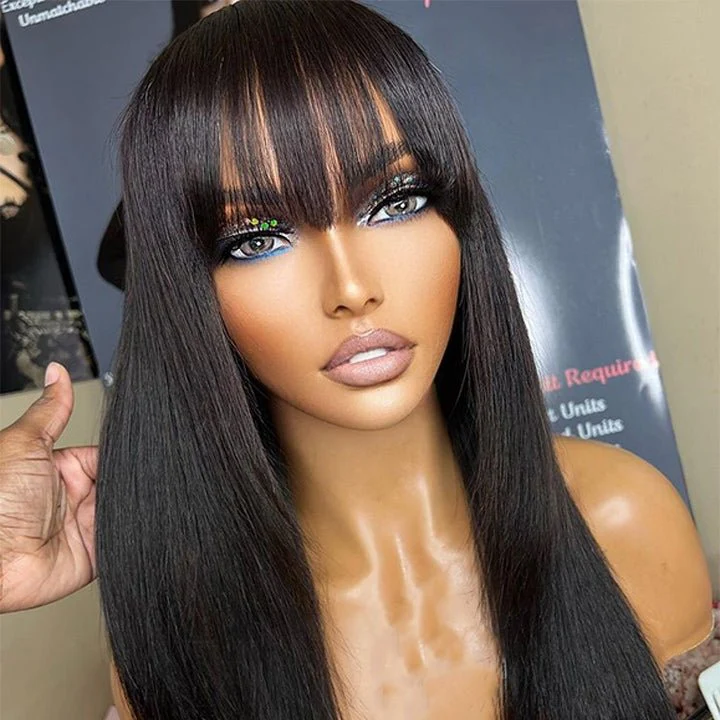 Glueless Straight 5x5 HD Lace Wig With bangs Easy to Wear Human Hair Wigs 180% Density-Geeta Hair - Image 3