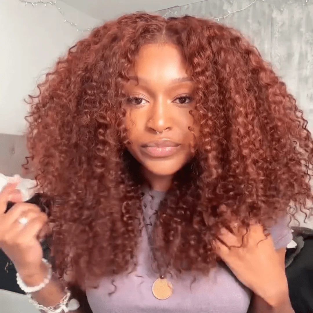 Ready To Wear Reddish Brown Jerry Curly Glueless Wigs 13x4 Lace Front Curly Human Hair Wigs 250% Density - Image 3