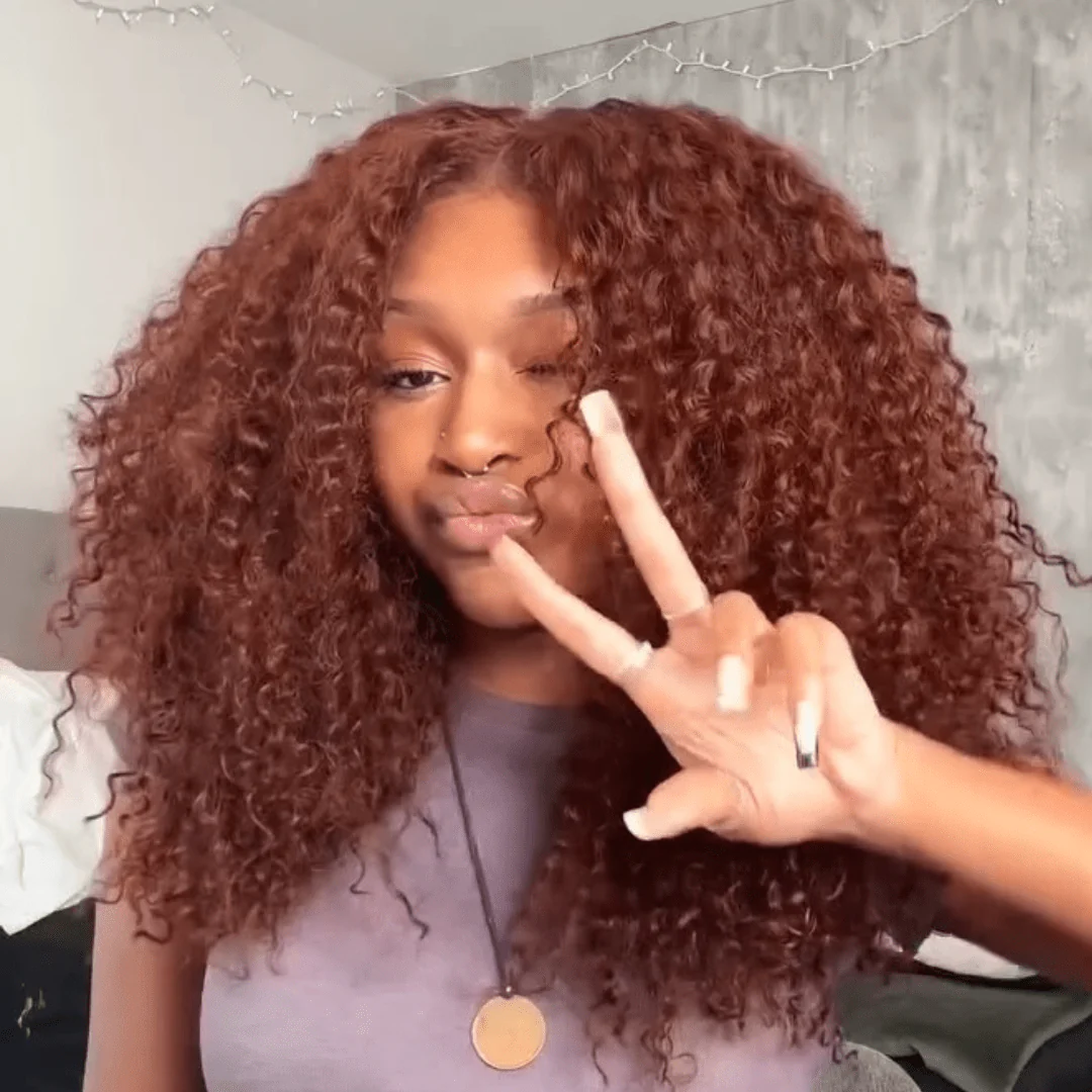 Ready To Wear Reddish Brown Jerry Curly Glueless Wigs 13x4 Lace Front Curly Human Hair Wigs 250% Density - Image 5