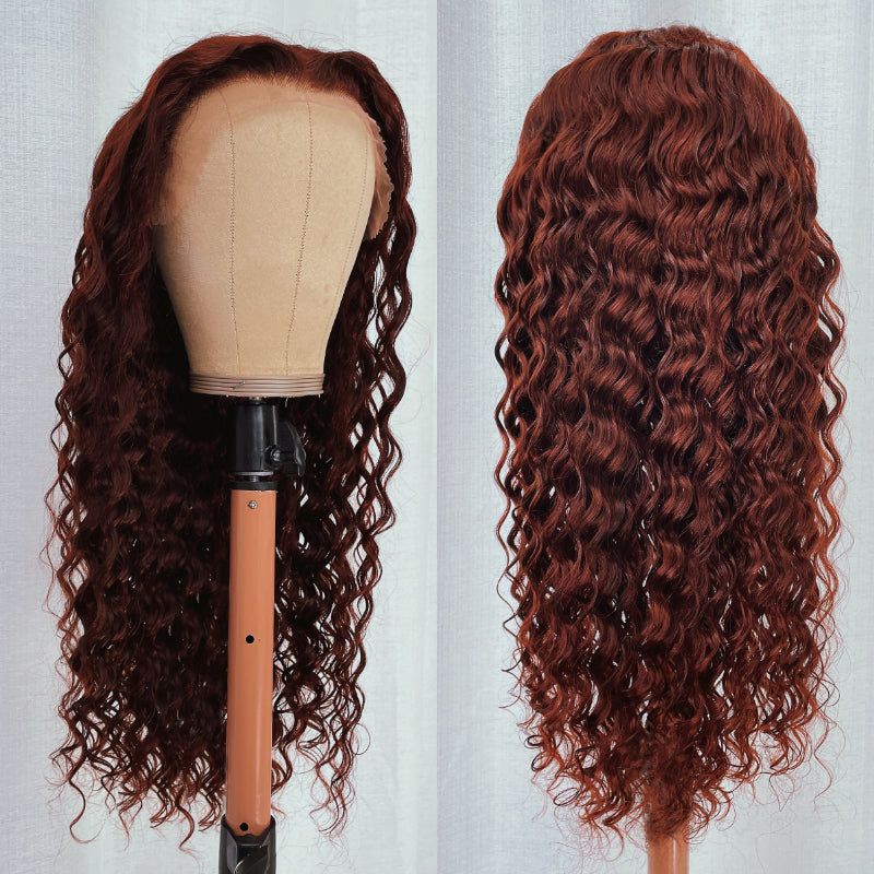 Reddish Brown Deep Wave Tranparent Lace Front Wig Auburn Deep Hairline HD Clear Lace Human Hair Wigs - Image 3