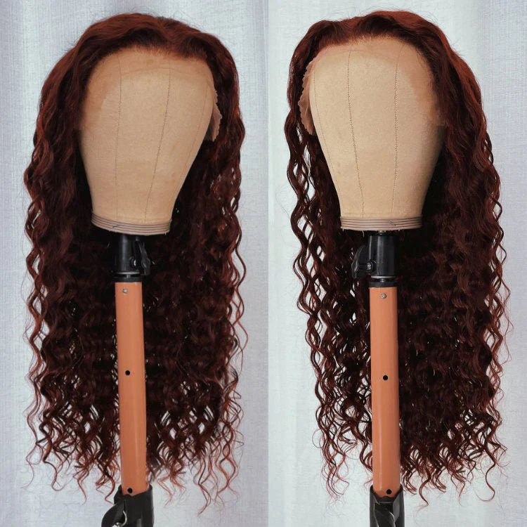 Reddish Brown Deep Wave Tranparent Lace Front Wig Auburn Deep Hairline HD Clear Lace Human Hair Wigs - Image 4