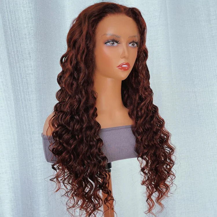 Reddish Brown Deep Wave Tranparent Lace Front Wig Auburn Deep Hairline HD Clear Lace Human Hair Wigs - Image 6