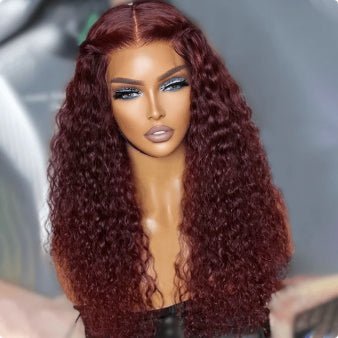 Reddish Brown Spanish Curly 13x4 Lace Front Wig Colored Transparent Lace Curly Human Hair Wigs - Image 3