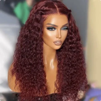 Reddish Brown Spanish Curly 13x4 Lace Front Wig Colored Transparent Lace Curly Human Hair Wigs - Image 4