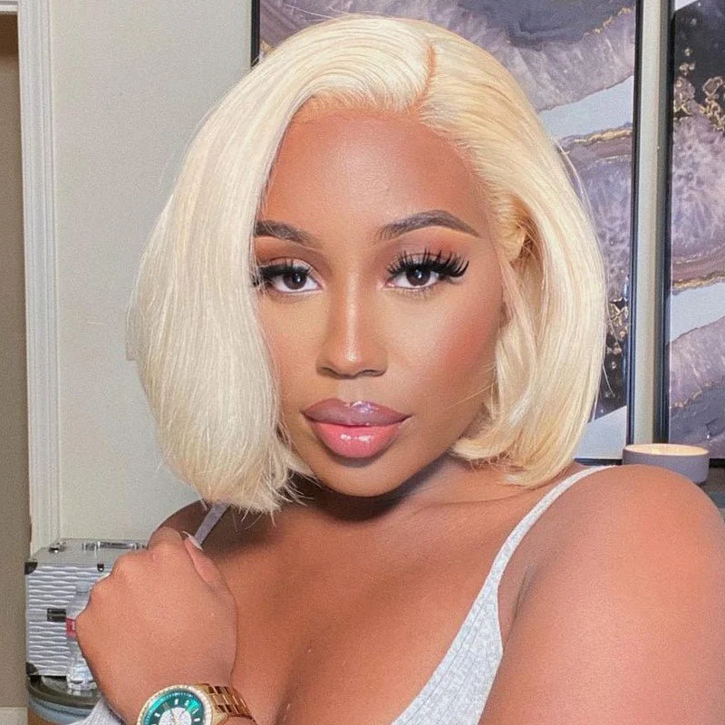 #613 Blonde 13x4 Short Bob Lace Front Wig Straight Hair Undetectable Lace Wig Pre Plucked With Baby Hair Natural Hairline Glueless Wig Flash Sale - Image 2