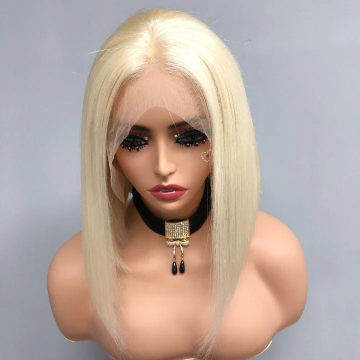 #613 Blonde 13x4 Short Bob Lace Front Wig Straight Hair Undetectable Lace Wig Pre Plucked With Baby Hair Natural Hairline Glueless Wig Flash Sale - Image 3