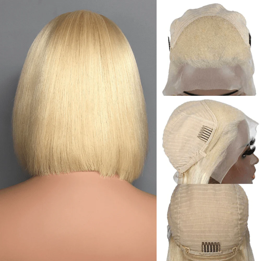 #613 Blonde 13x4 Short Bob Lace Front Wig Straight Hair Undetectable Lace Wig Pre Plucked With Baby Hair Natural Hairline Glueless Wig Flash Sale - Image 5