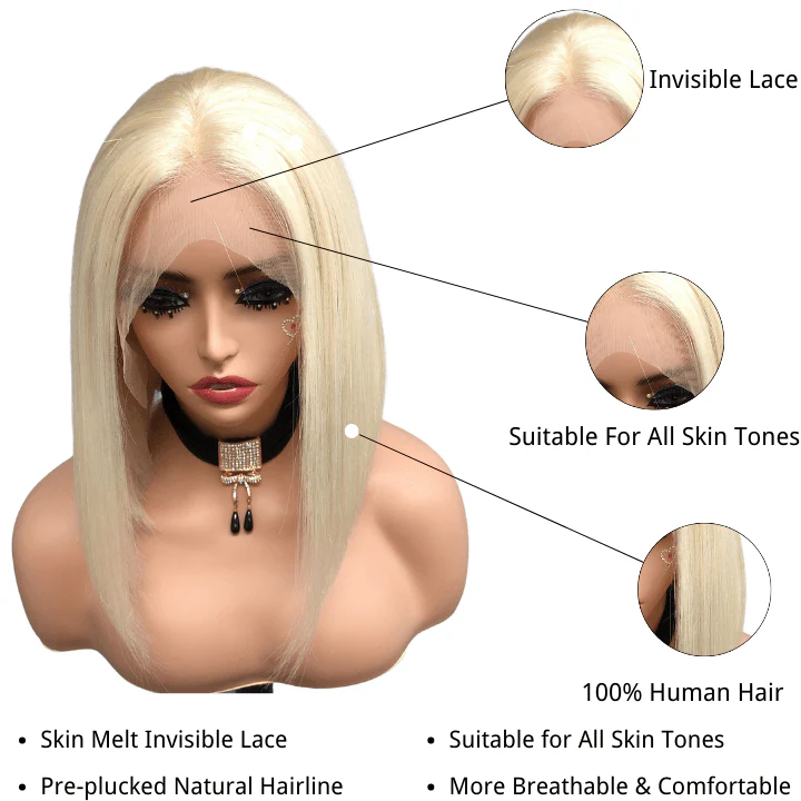 #613 Blonde 13x4 Short Bob Lace Front Wig Straight Hair Undetectable Lace Wig Pre Plucked With Baby Hair Natural Hairline Glueless Wig Flash Sale - Image 7