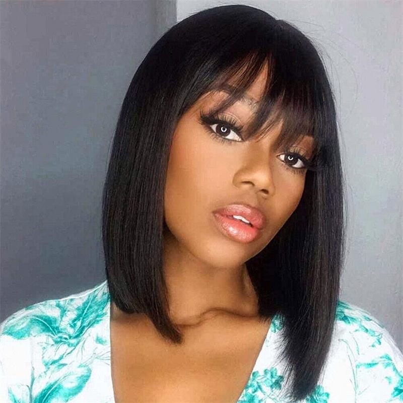Glueless Short Straight Hair Bob Wig With Bangs Black Color Human Hair Wig Flash Sale - Image 3