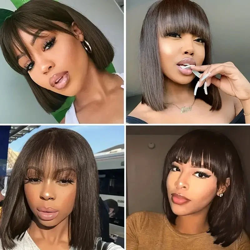 Glueless Short Straight Hair Bob Wig With Bangs Black Color Human Hair Wig Flash Sale - Image 6