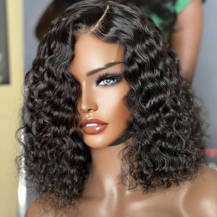 Spanish Curly Bob Wig 13Ă—4/4Ă—4 Short Human Hair Bob Wigs 8"-14" Black Bob Wig - Geeta-hair - Image 3