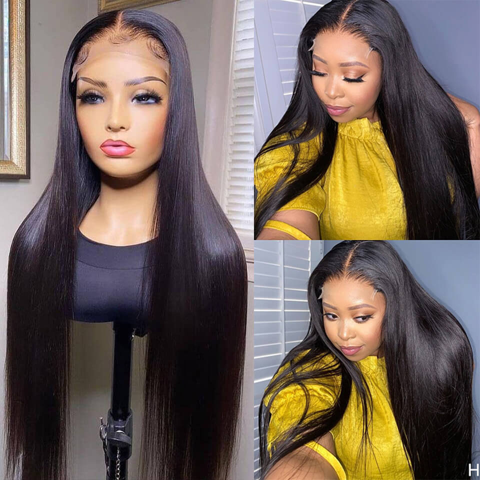 Pre Plucked Long Straight Hair Glueless 5x5 Transparent HD Lace Closure Wig Natural Black Human Hair Wig - Image 4