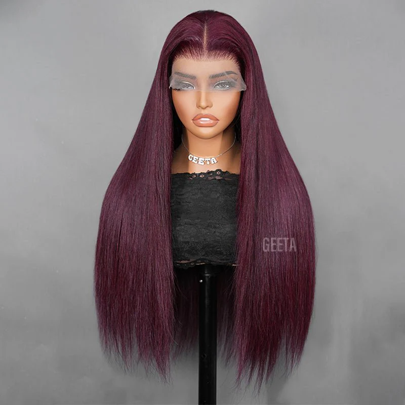 Straight 7x5 Lace Glueless Wig Burgundy Purple Black Cherry Invisi Drawstring Human Hair Wigs Brand Day Flash Sale - Image 5