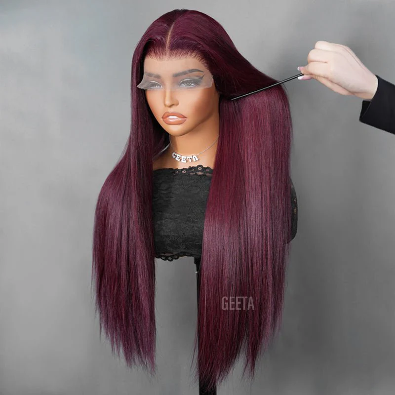Straight 7x5 Lace Glueless Wig Burgundy Purple Black Cherry Invisi Drawstring Human Hair Wigs Brand Day Flash Sale - Image 6