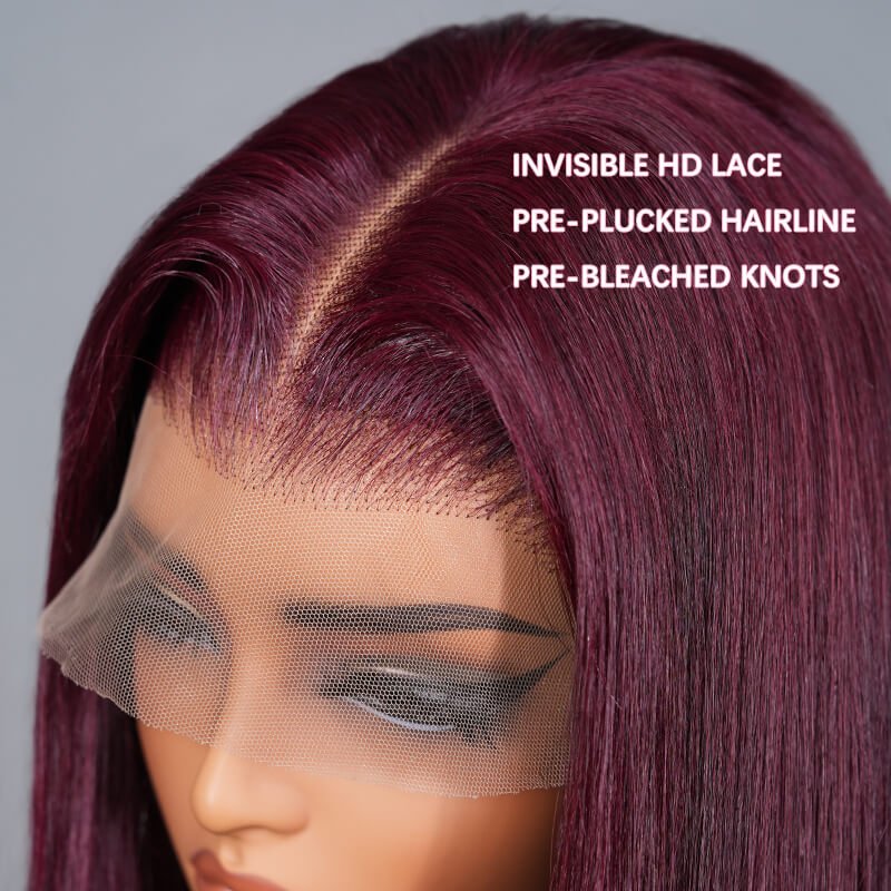 Straight 7x5 Lace Glueless Wig Burgundy Purple Black Cherry Invisi Drawstring Human Hair Wigs Brand Day Flash Sale - Image 8