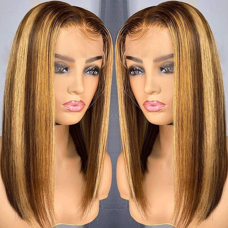Straight Hair Honey Blonde Highlight Bob Human Hair Wigs HD Lace 13x4/4x4 Frontal/Closure Ombre Glueless Wigs-Geeta Hair - Image 3