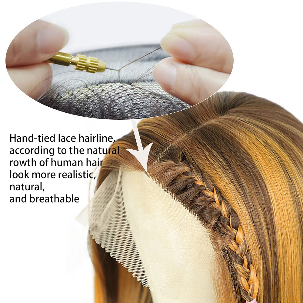 Straight Hair Honey Blonde Highlight Bob Human Hair Wigs HD Lace 13x4/4x4 Frontal/Closure Ombre Glueless Wigs-Geeta Hair - Image 4