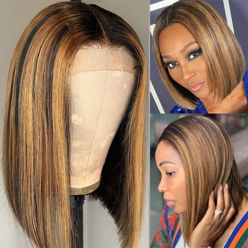 Straight Hair Honey Blonde Highlight Bob Human Hair Wigs HD Lace 13x4/4x4 Frontal/Closure Ombre Glueless Wigs-Geeta Hair - Image 5