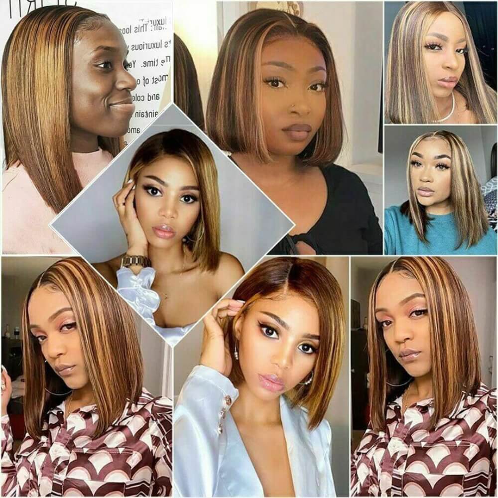 Straight Hair Honey Blonde Highlight Bob Human Hair Wigs HD Lace 13x4/4x4 Frontal/Closure Ombre Glueless Wigs-Geeta Hair - Image 6
