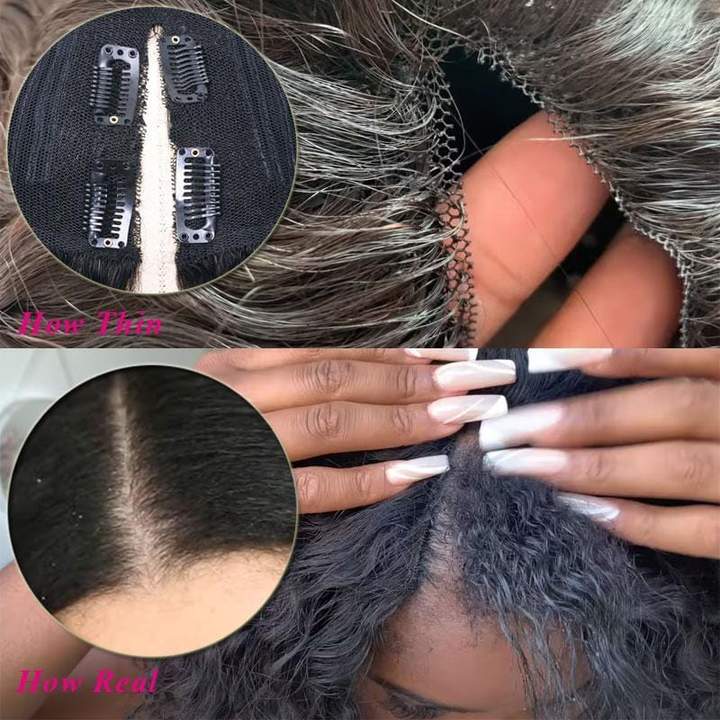 Geeta Thin V Part Wig Body Wave Human Hair Wigs Invisi Drawstring Beginner-friendly - Image 4