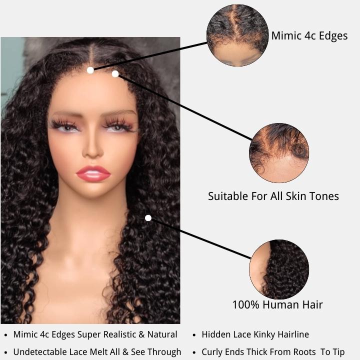 Type 4C Kinky Hairline Kinky Curly 13x4 Undetectable Lace Front Wig With Kinky Baby Hairline-Geeta Hair - Image 5