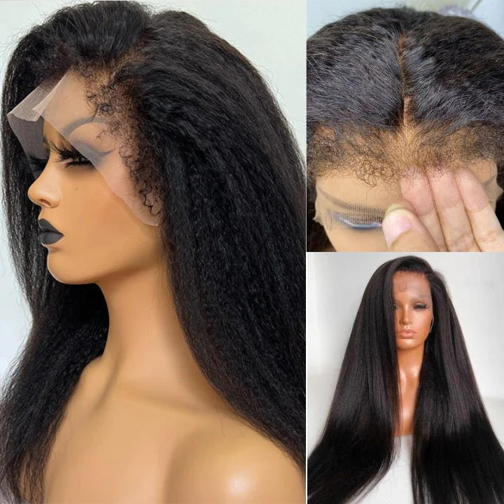 Flash Sale 60% Off Type 4C Natural Edges Kinky Straight 4x4 Invisible Lace Human Hair Wigs With Kinky Baby Hairline
