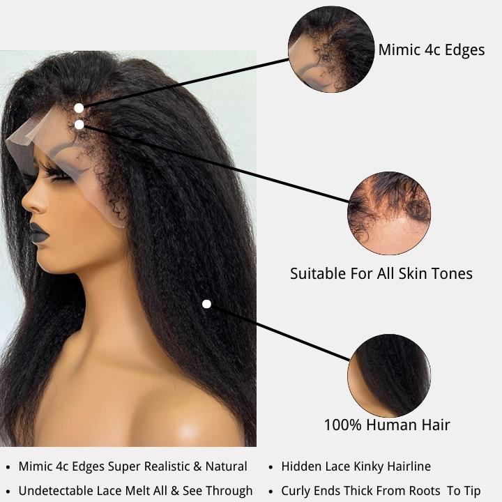 Flash Sale 60% Off Type 4C Natural Edges Kinky Straight 4x4 Invisible Lace Human Hair Wigs With Kinky Baby Hairline - Image 5