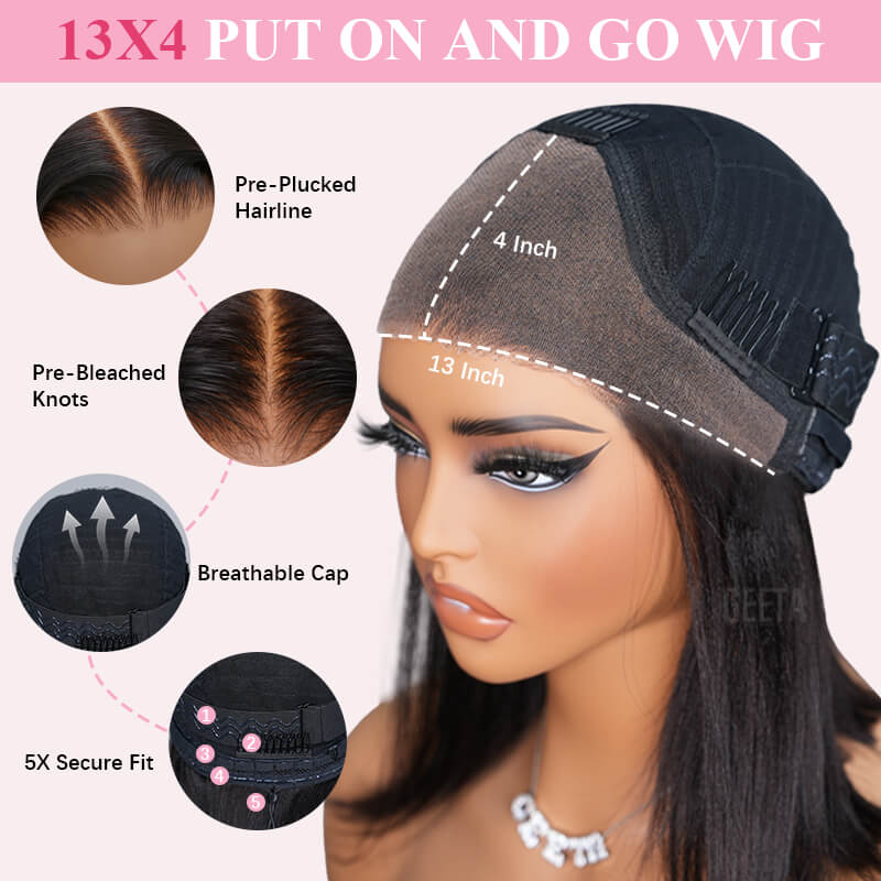 13x4 Pre Everything Kinky Straight Lace Frontal Put On And Go Invisi Drawstring Human Hair Wig Flash Sale - Image 5