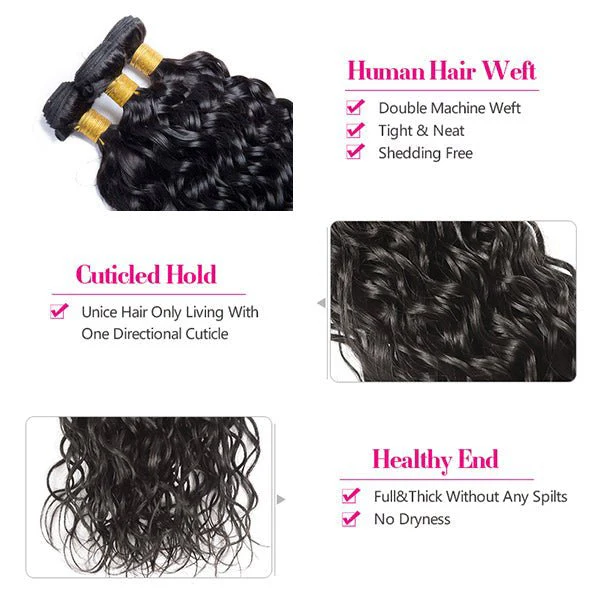 Geetahair Water Wave Hair 3 Bundles with 4x4 Lace Closure 100% Virgin Human Hair on Sale - Image 4