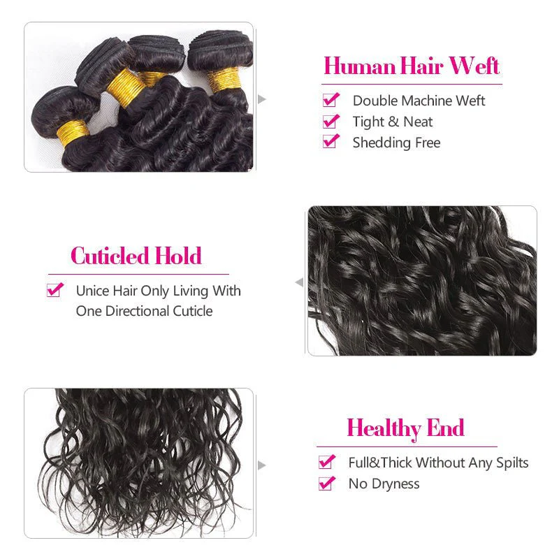 Geetahair Water Wave Hair 4 Bundles With 4x4 Lace Closure Virgin Human Hair - Image 4