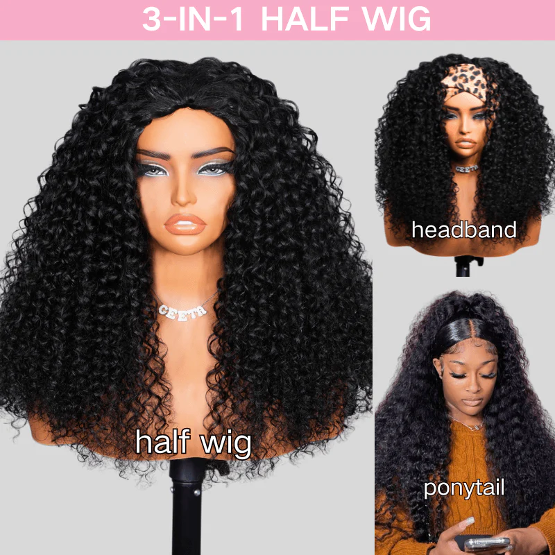 Water Wave Half Wig Invisi Drawstring Glueless Put On and Go Human Hair Wig Flash Sale - Image 5